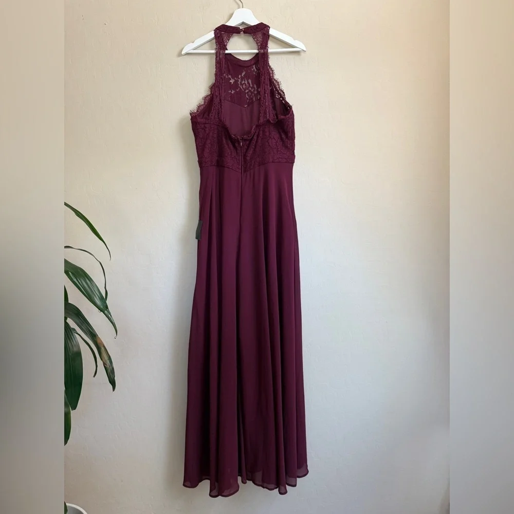 Lulu’s Dance All Evening Maxi Dress Lace Burgundy Halter Large Bridesmaid Prom - Picture 7 of 11